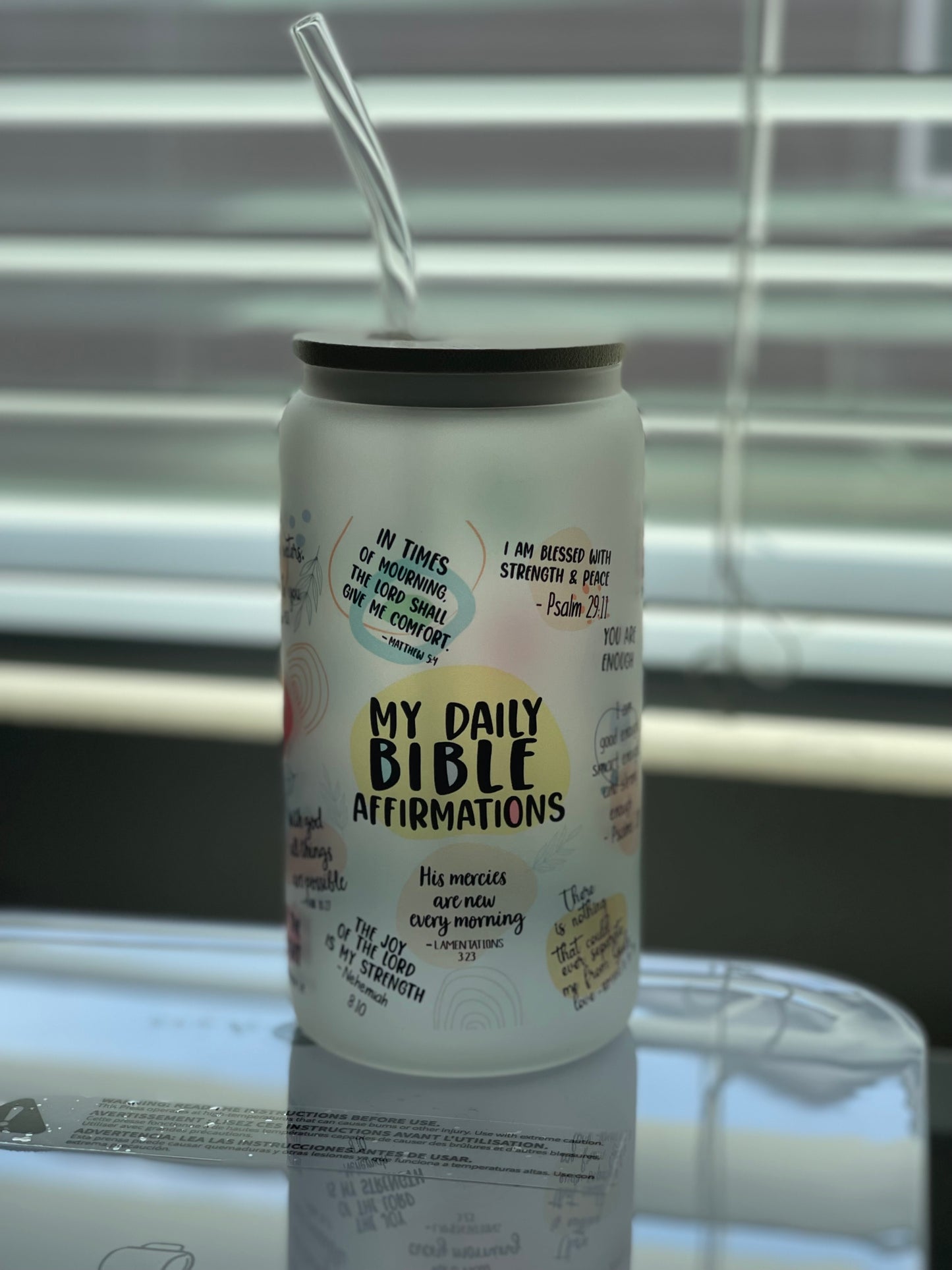 Libby Bible Affirmation 16 oz glass frosty cup